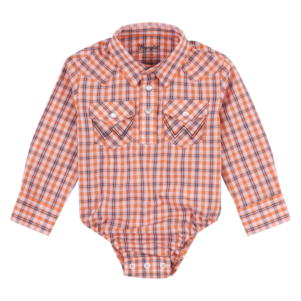 Wrangler Baby Boys Orange Check LS Western Bodysuit