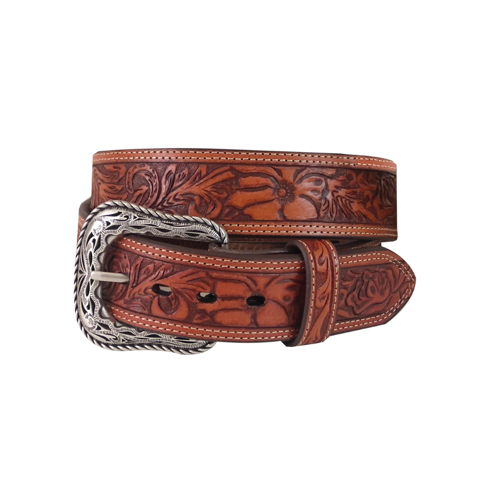 Roper Mens Floral Tooled Leather Belt
