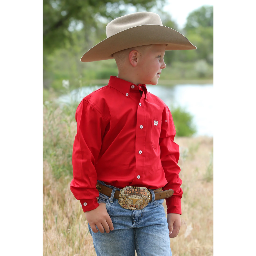 Cinch Boys Solid Red LS Shirt