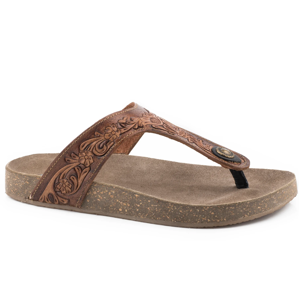 Roper Womens Miranda Tooled Leather Thong Sandal