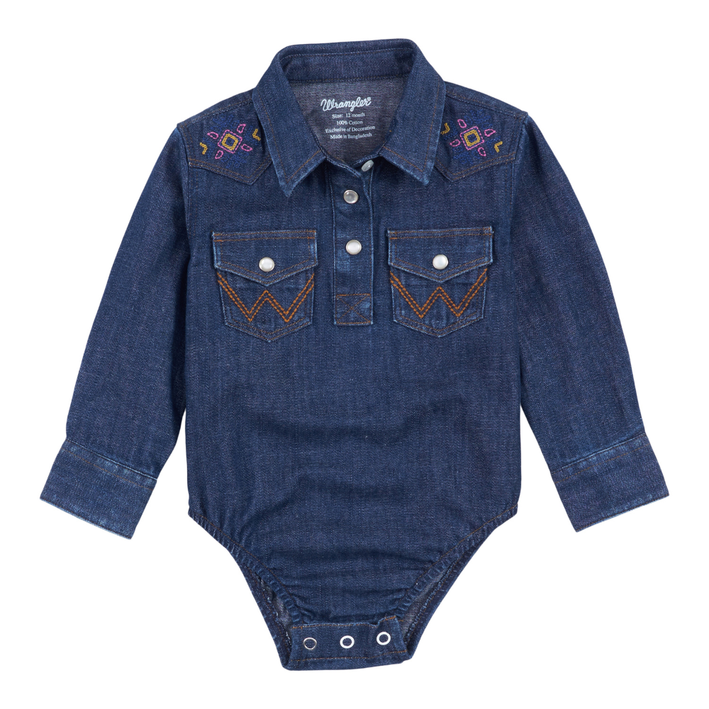 Wrangler Baby Girls Denim LS Western Bodysuit